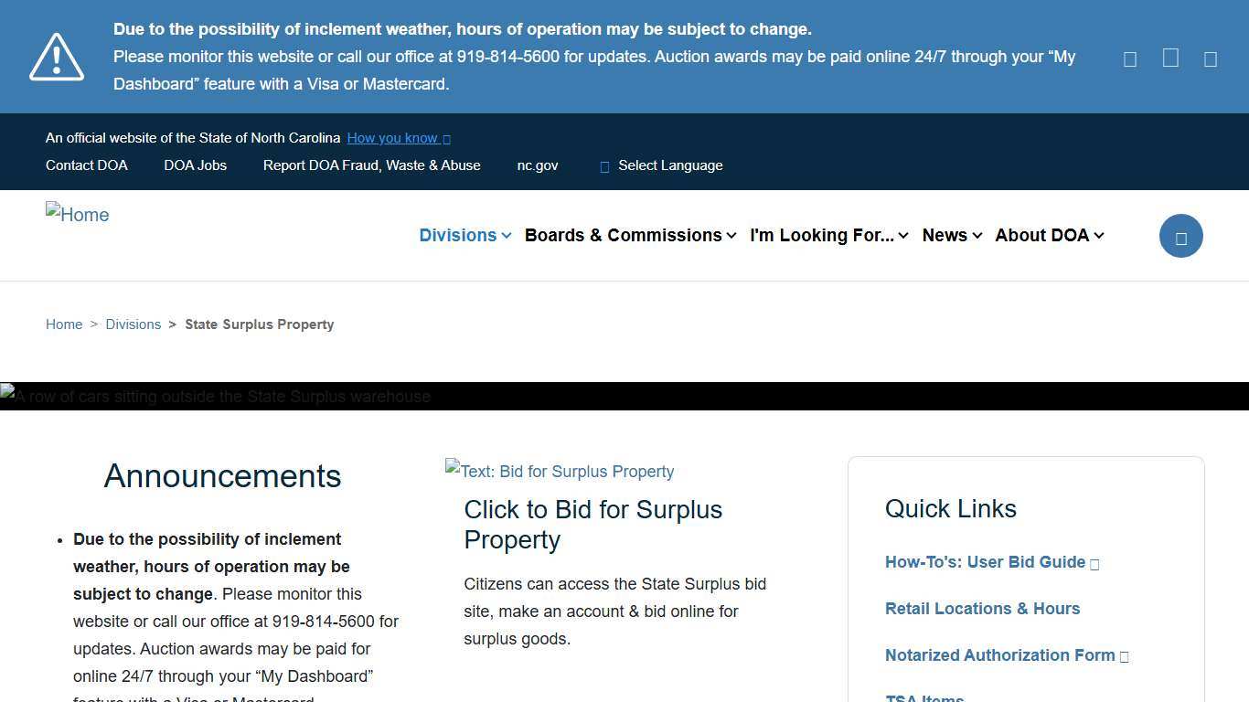 NC DOA State Surplus Property Agency - Government Auctions & Retail Surplus Sales